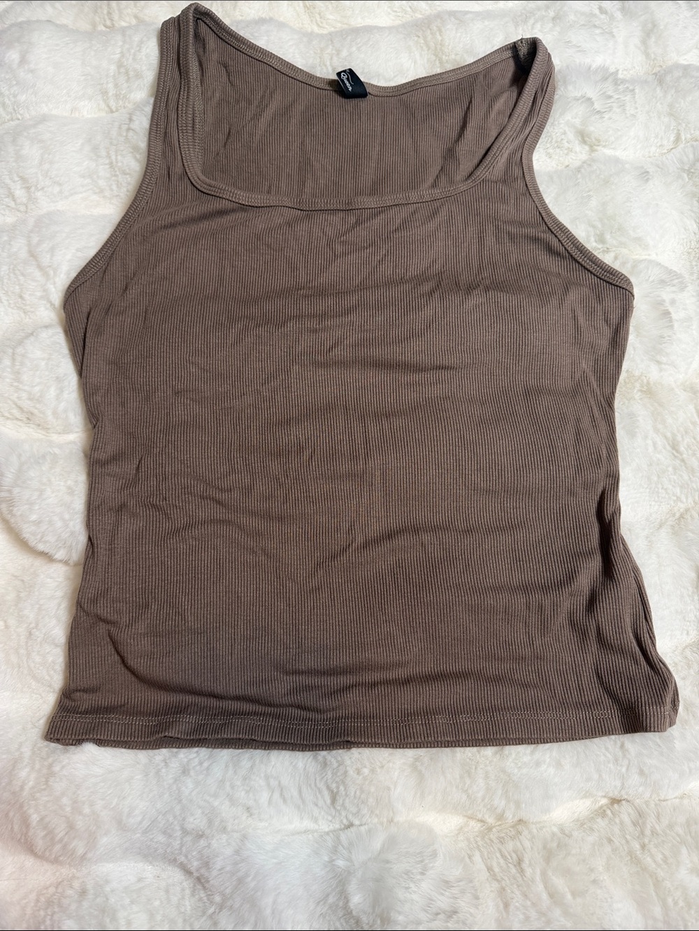 Ribbed Scoop Neck Tank Top — Taupe